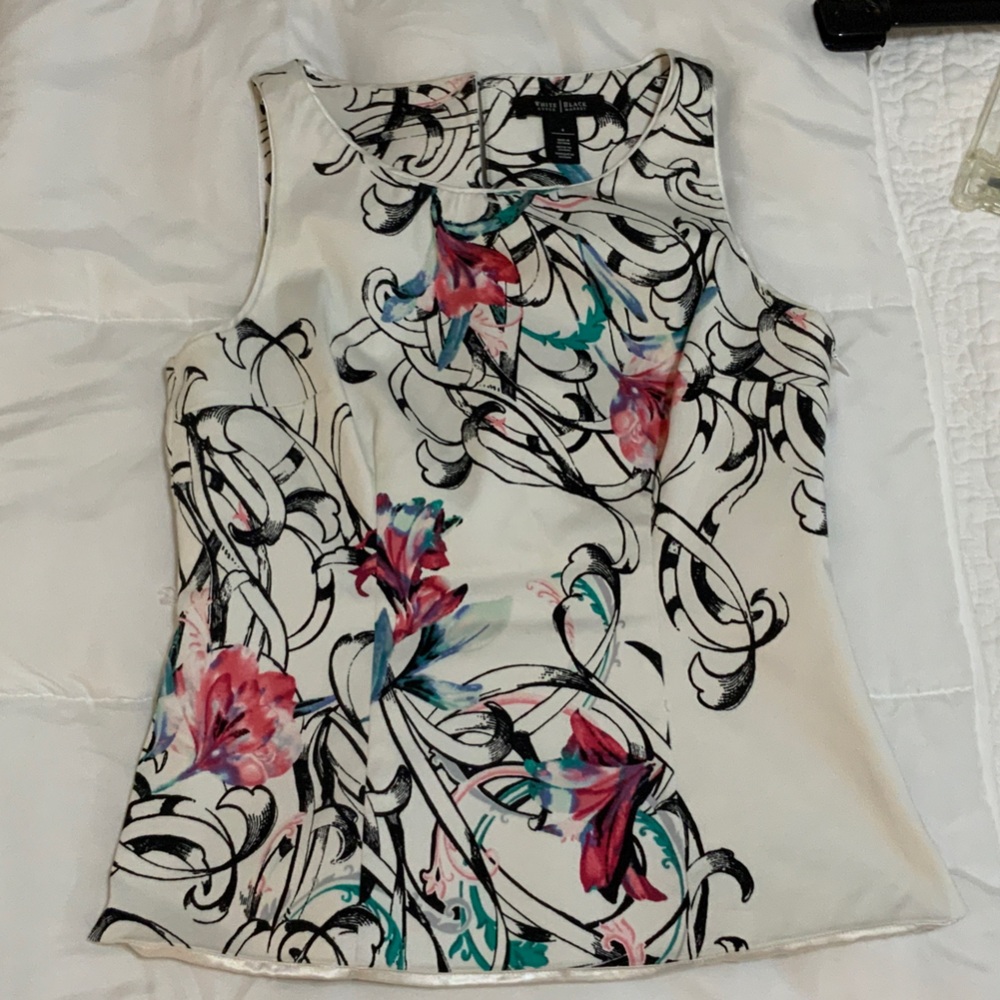 White House Black Market Floral Swirl Blouse - Black, Pink, Blue